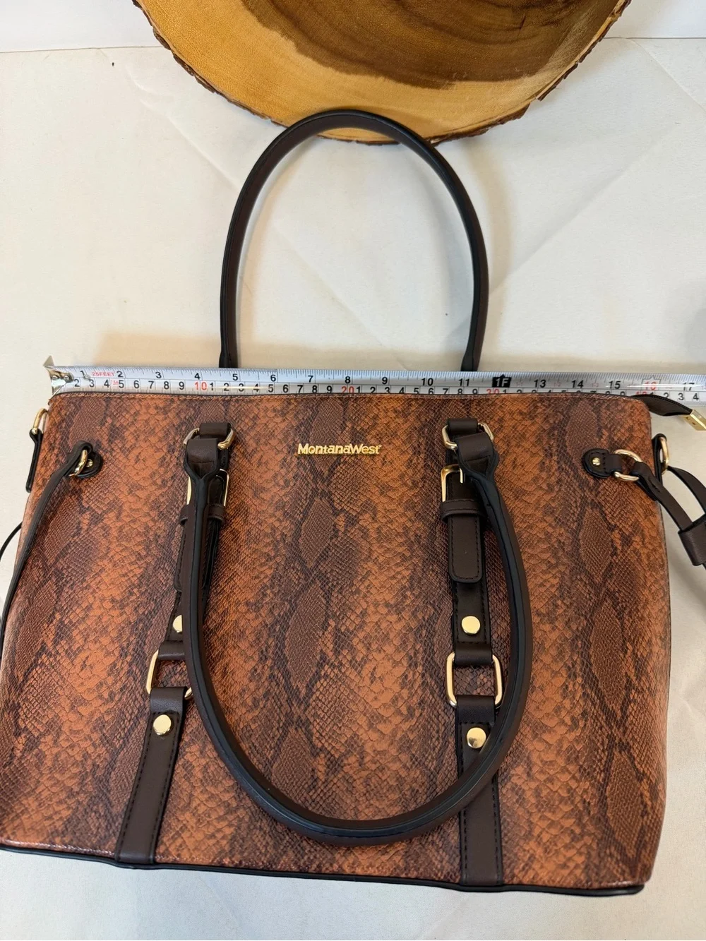 Montana West handbag tote‎ brown snakeskin embossed print vegan leather large